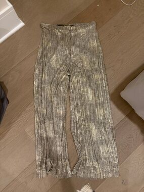 elevenses Anthropologie Gold Metallic Plissé Wide-Leg Pants NWOT